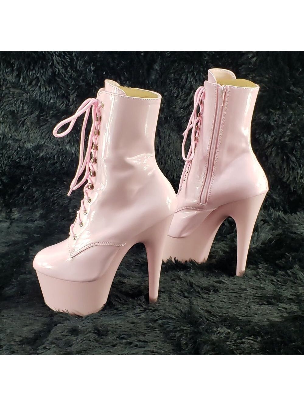Baby Pink Patent Platform 7" Heel Ankle Boots